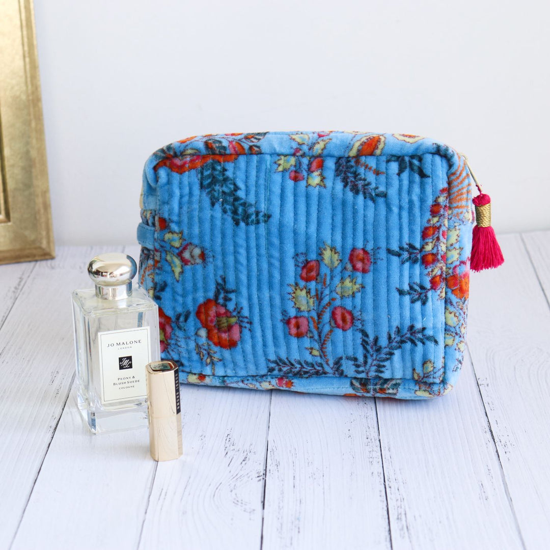 Handmade Printed Luxurious Velvel Quilted Cotton Makeup Pouch | Set Of 2 | 9 x 7 Inch