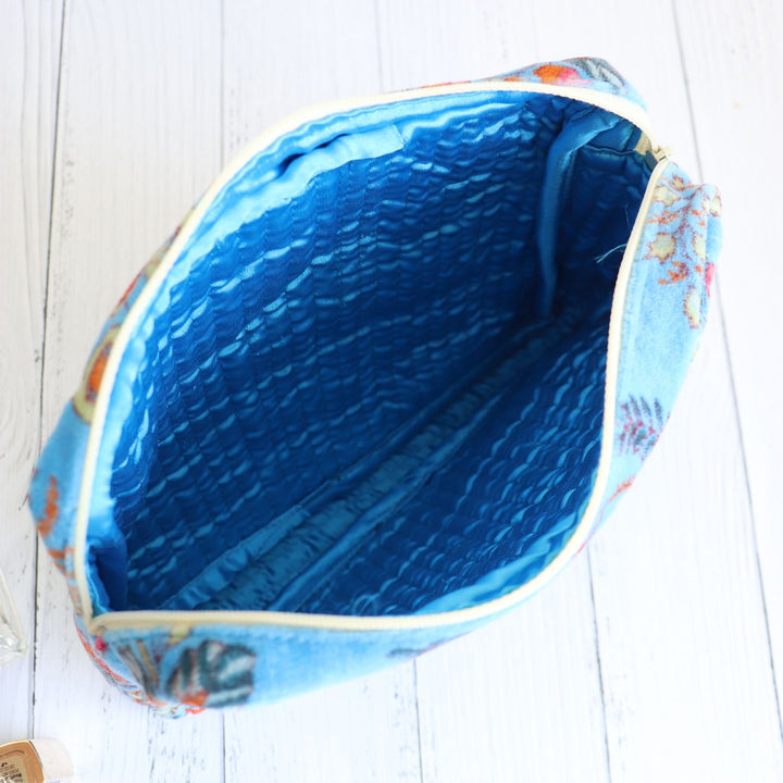 Handmade Printed Luxurious Velvel Quilted Cotton Makeup Pouch | Set Of 2 | 9 x 7 Inch