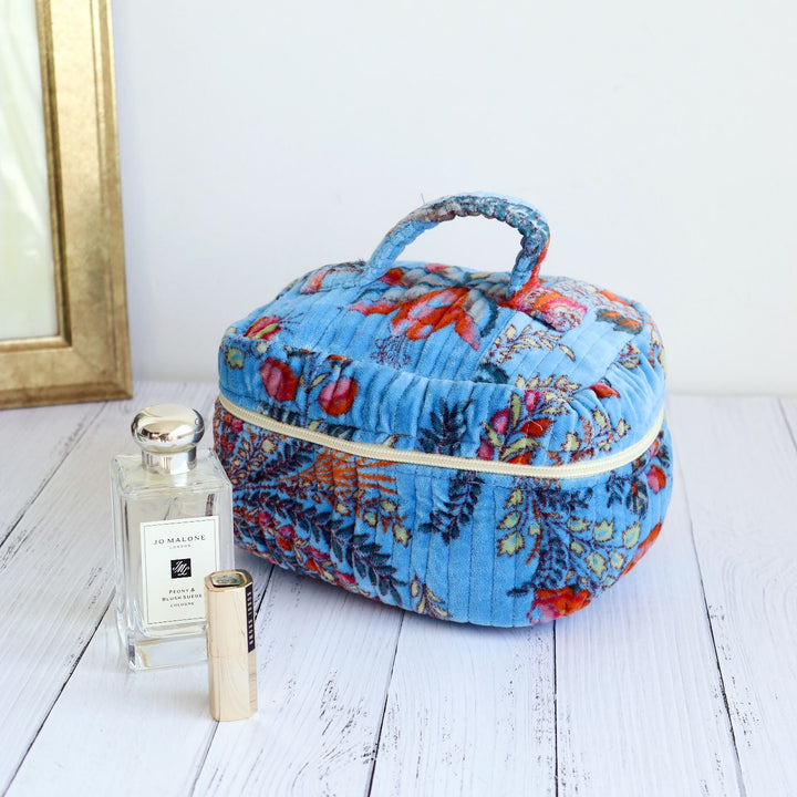 Handmade Printed Luxurious Velvel Quilted Cotton Makeup Pouch | Set Of 2 | 9 x 7 Inch