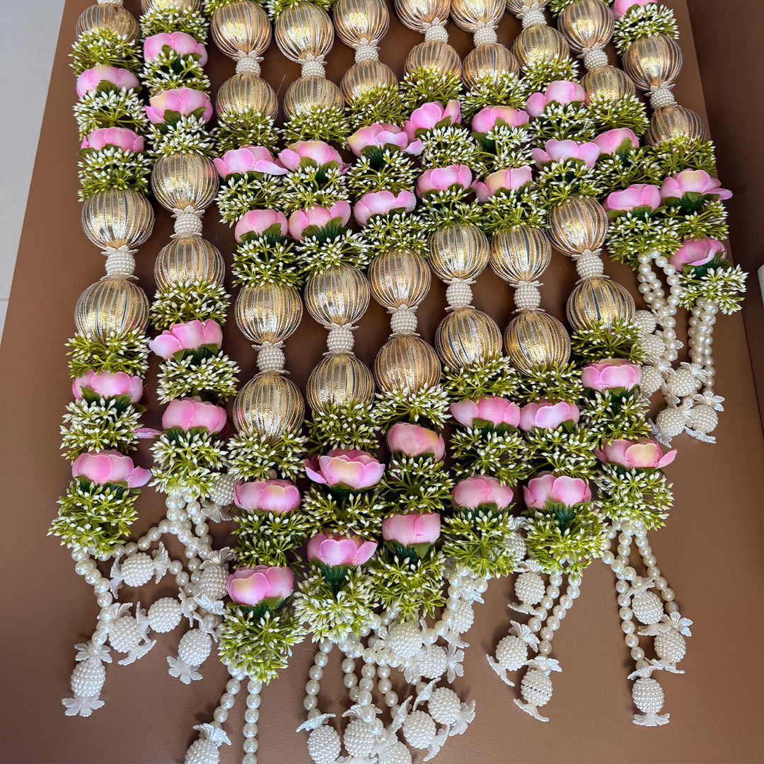 Set of 10 | Floral Latkan Backdrop Hanging With Golden Accents For Festive Decor
