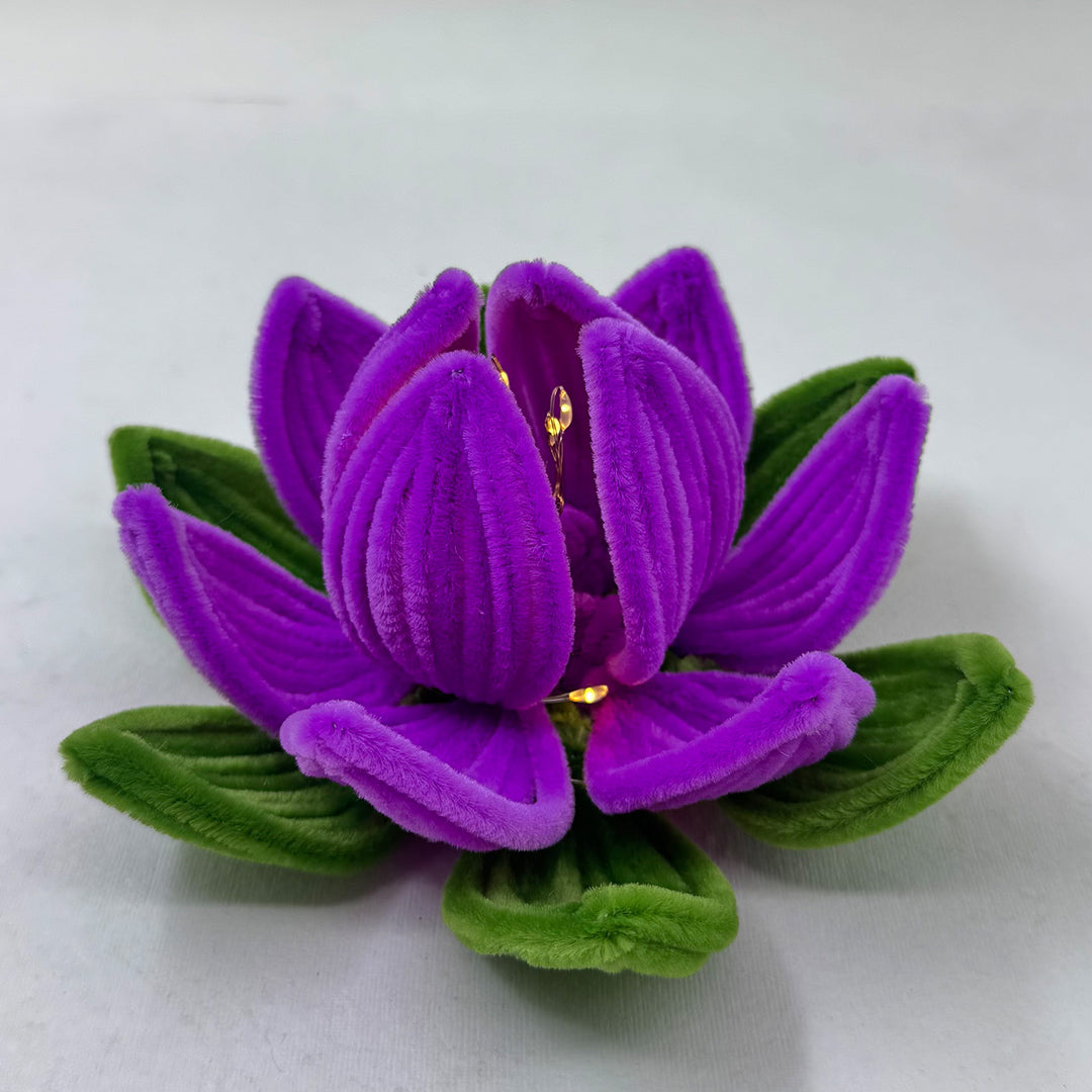 Handcrafted Phool Bai Purple Lotus Pipe Cleaner LED Tealight Holder