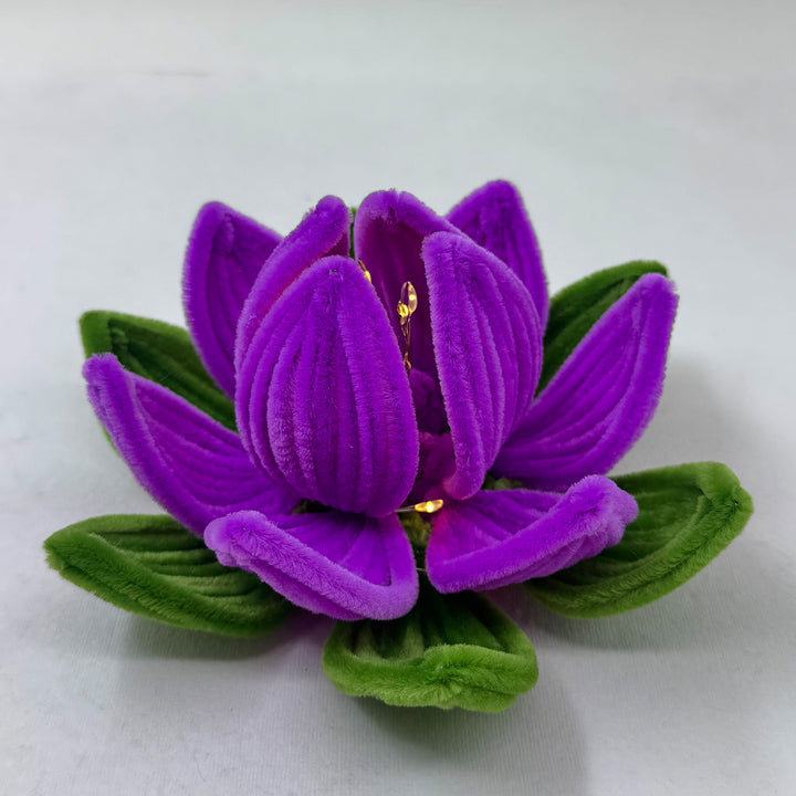 Handcrafted Phool Bai Purple Lotus Pipe Cleaner LED Tealight Holder