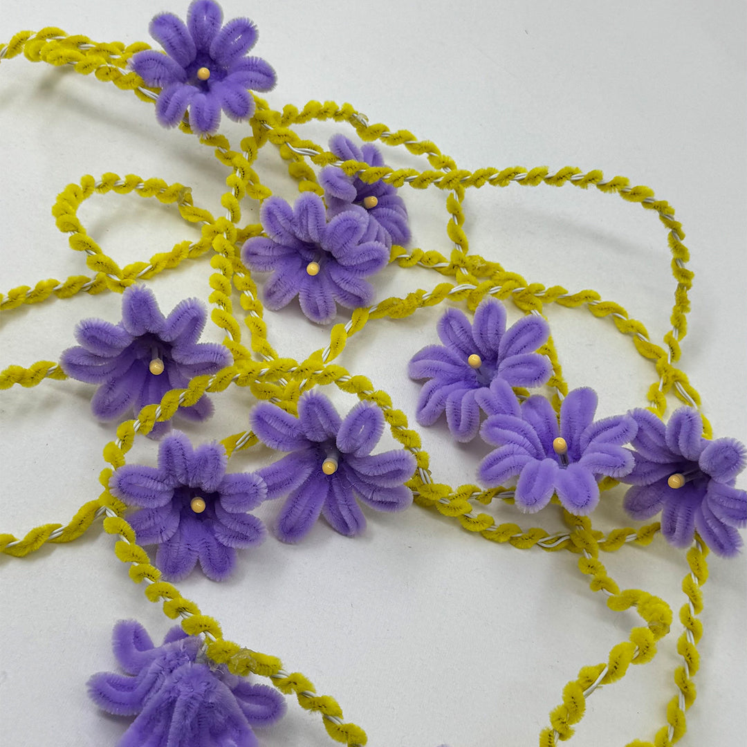 Handmade Phool Bai Velvet Flower LED Fairy Light For Festive Decor - Purple & Yellow