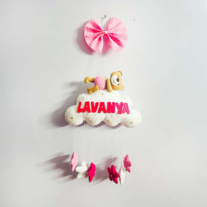 Personalized Handmade Teddy On Cloud Theme Felt Kids Name Plate