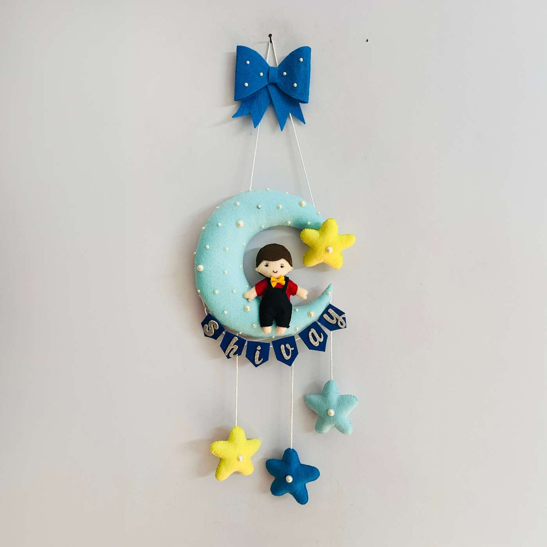 Personalised Cute Moon & Stars Theme Korean Felt Kids Name Plate