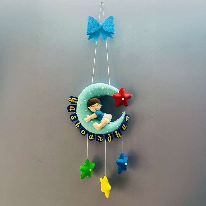Personalised Cute Moon & Stars Theme Korean Felt Kids Name Plate