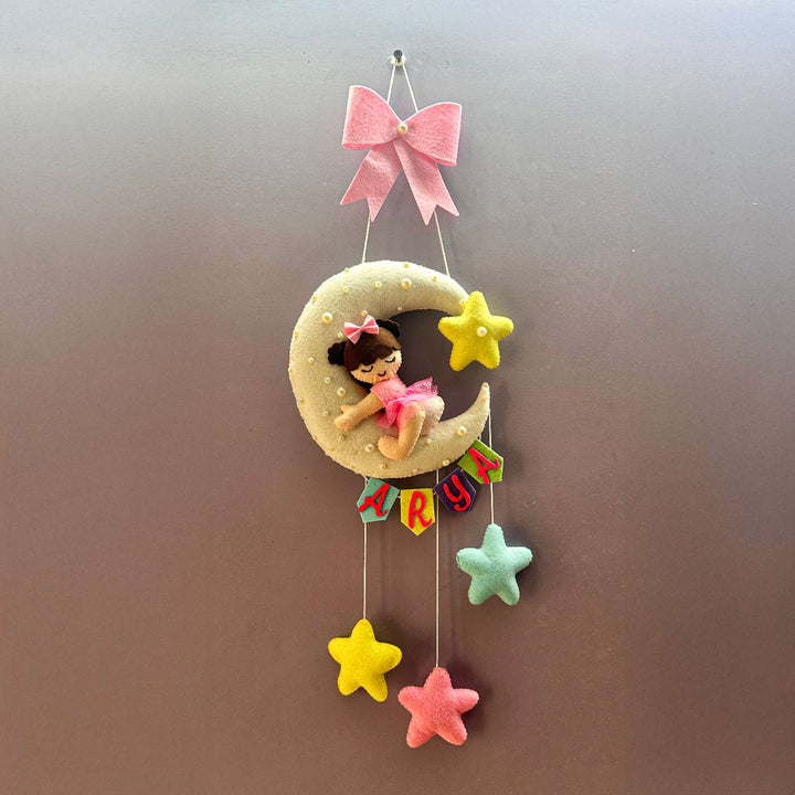 Personalised Cute Moon & Stars Theme Korean Felt Kids Name Plate