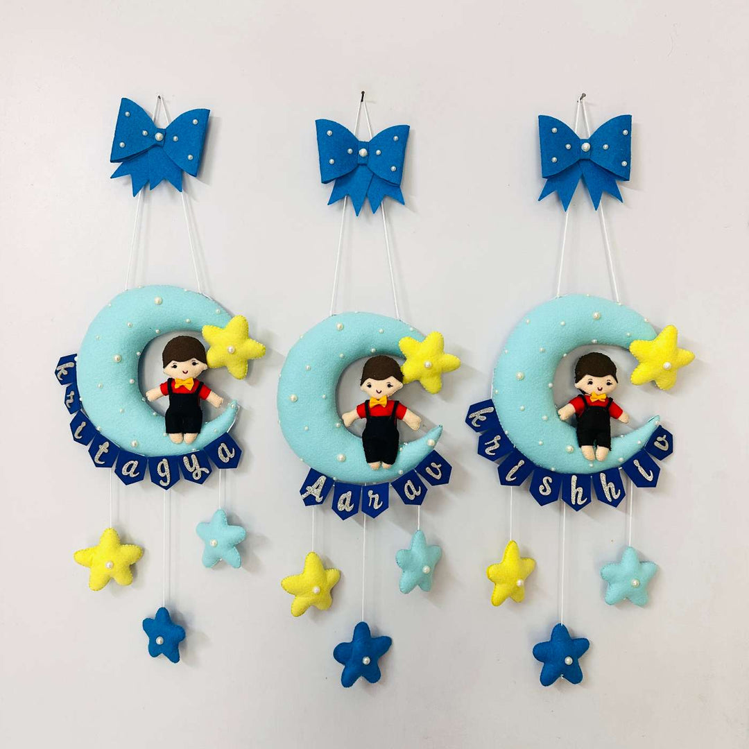 Personalised Cute Moon & Stars Theme Korean Felt Kids Name Plate
