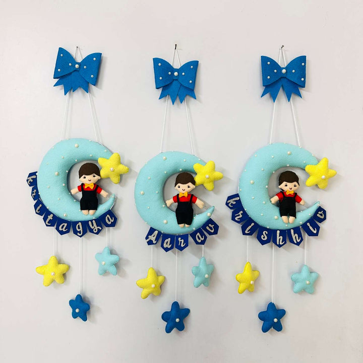 Personalised Cute Moon & Stars Theme Korean Felt Kids Name Plate