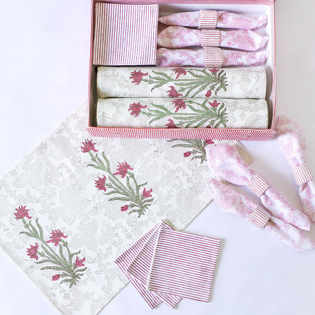 Jasper Lily Hand Block Printed Table Linen Set