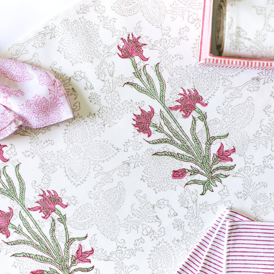 Jasper Lily Hand Block Printed Table Linen Set