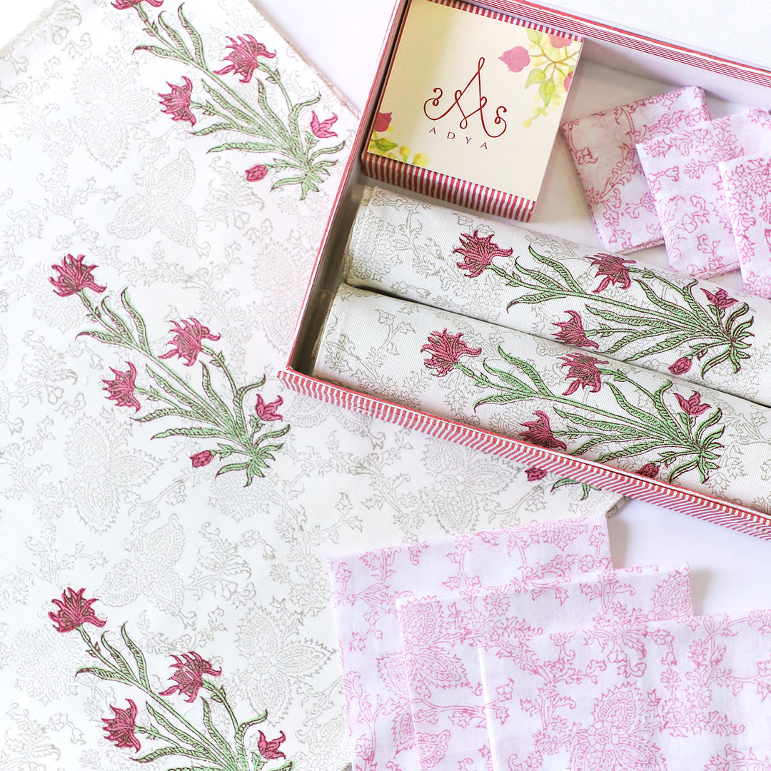 Jasper Lily Hand Block Printed Table Linen Set