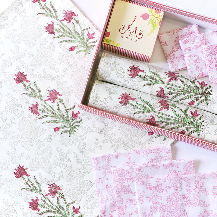 Jasper Lily Hand Block Printed Table Linen Set