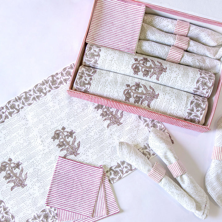 Silver Spring Hand Block Printed Table Linen Set