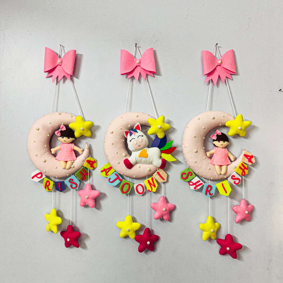 Personalised Cute Moon & Stars Theme Korean Felt Kids Name Plate