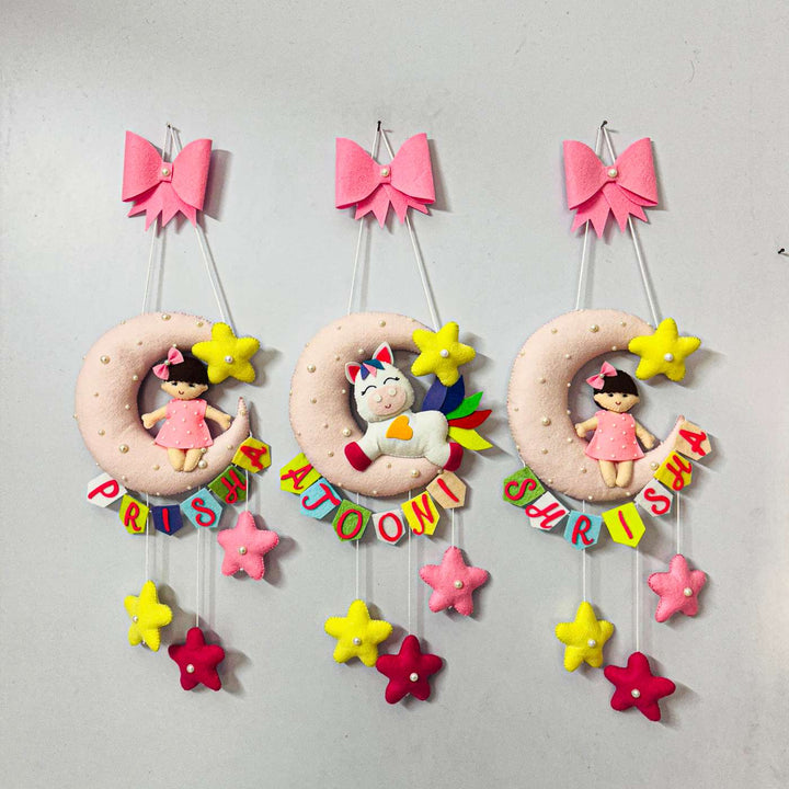 Personalised Cute Moon & Stars Theme Korean Felt Kids Name Plate