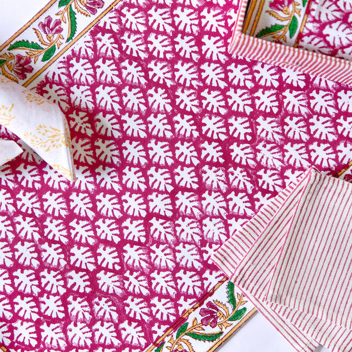 Pink Petals Hand Block Printed Table Linen Set