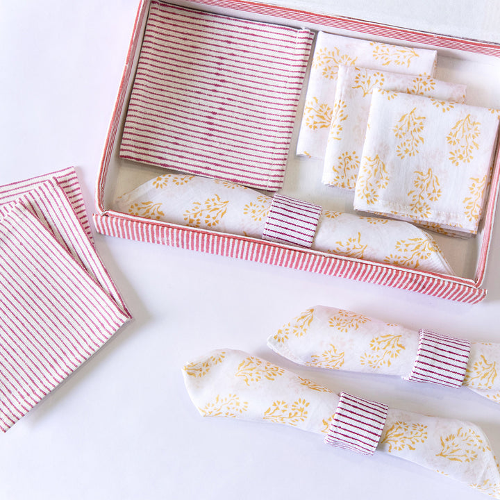 Pink Petals Hand Block Printed Table Linen Set
