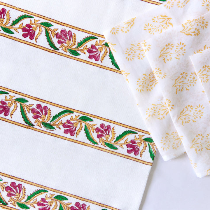 Pink Petals Hand Block Printed Table Linen Set