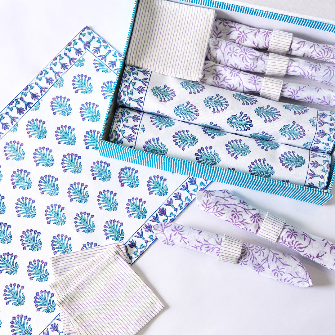 Buds & Blooms Hand Block Printed Table Linen Set