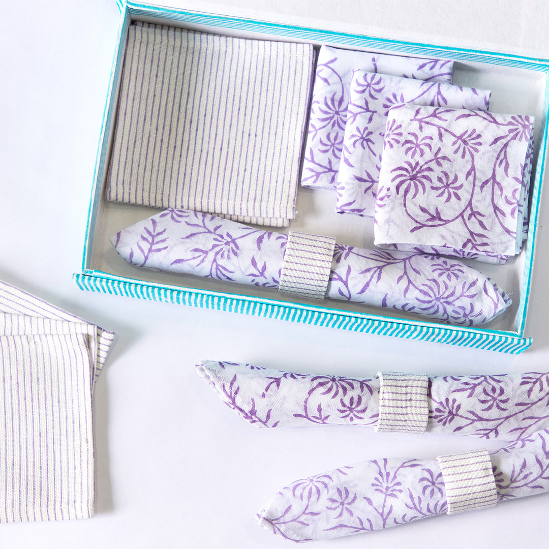 Buds & Blooms Hand Block Printed Table Linen Set
