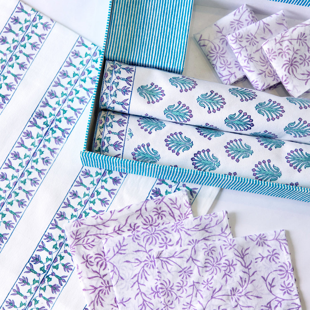 Buds & Blooms Hand Block Printed Table Linen Set