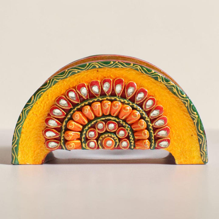 Paper Mache Yellow Handpainted Semicircle MDF Napkin Holder For Festive Dining