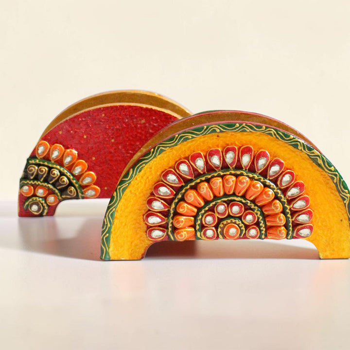 Paper Mache Yellow Handpainted Semicircle MDF Napkin Holder For Festive Dining