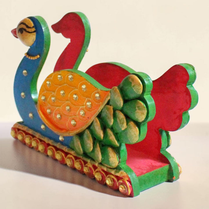Paper Mache Peacock Handpainted MDF Napkin Holder For Festive Dining