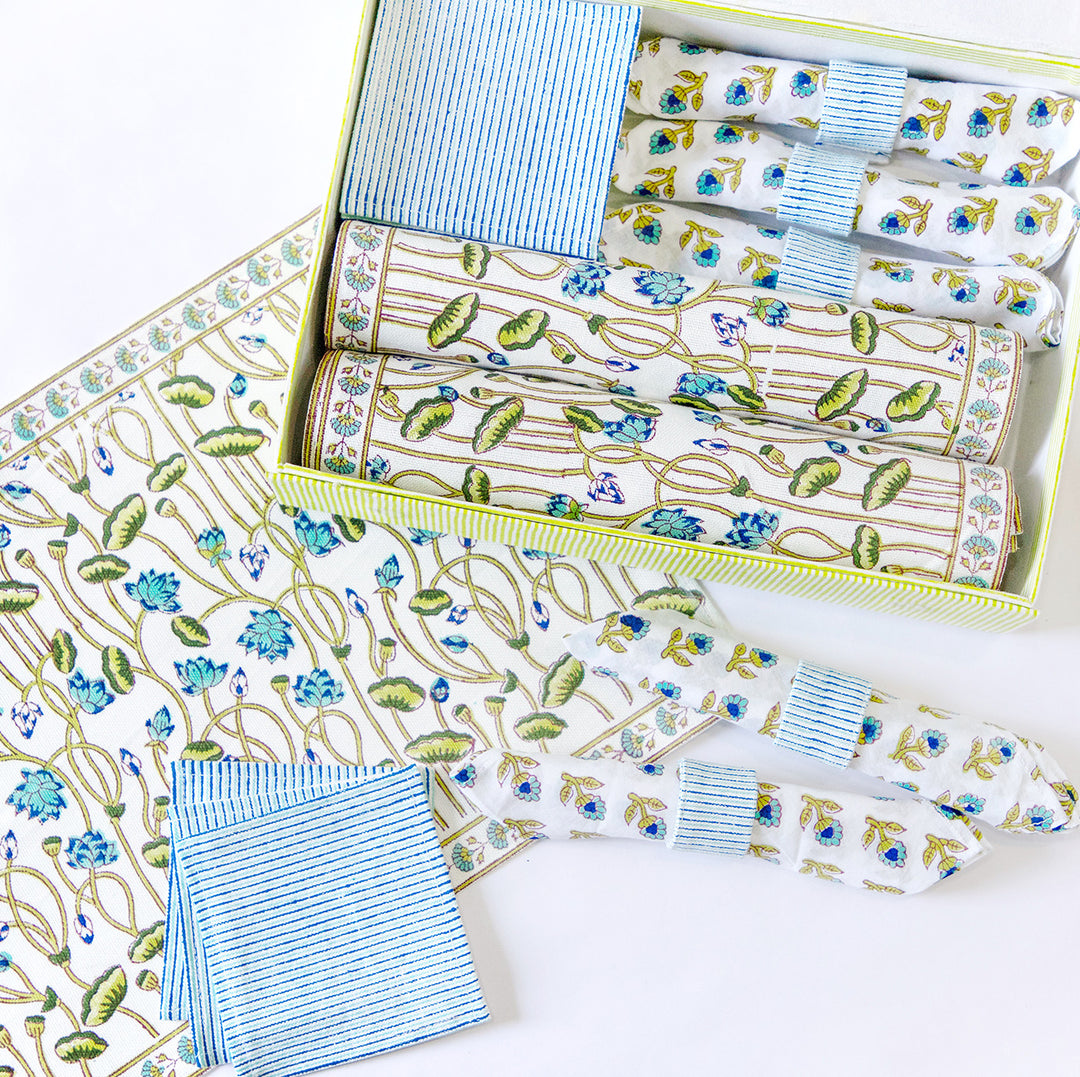 Royal Lotus Hand Block Printed Table Linen Set