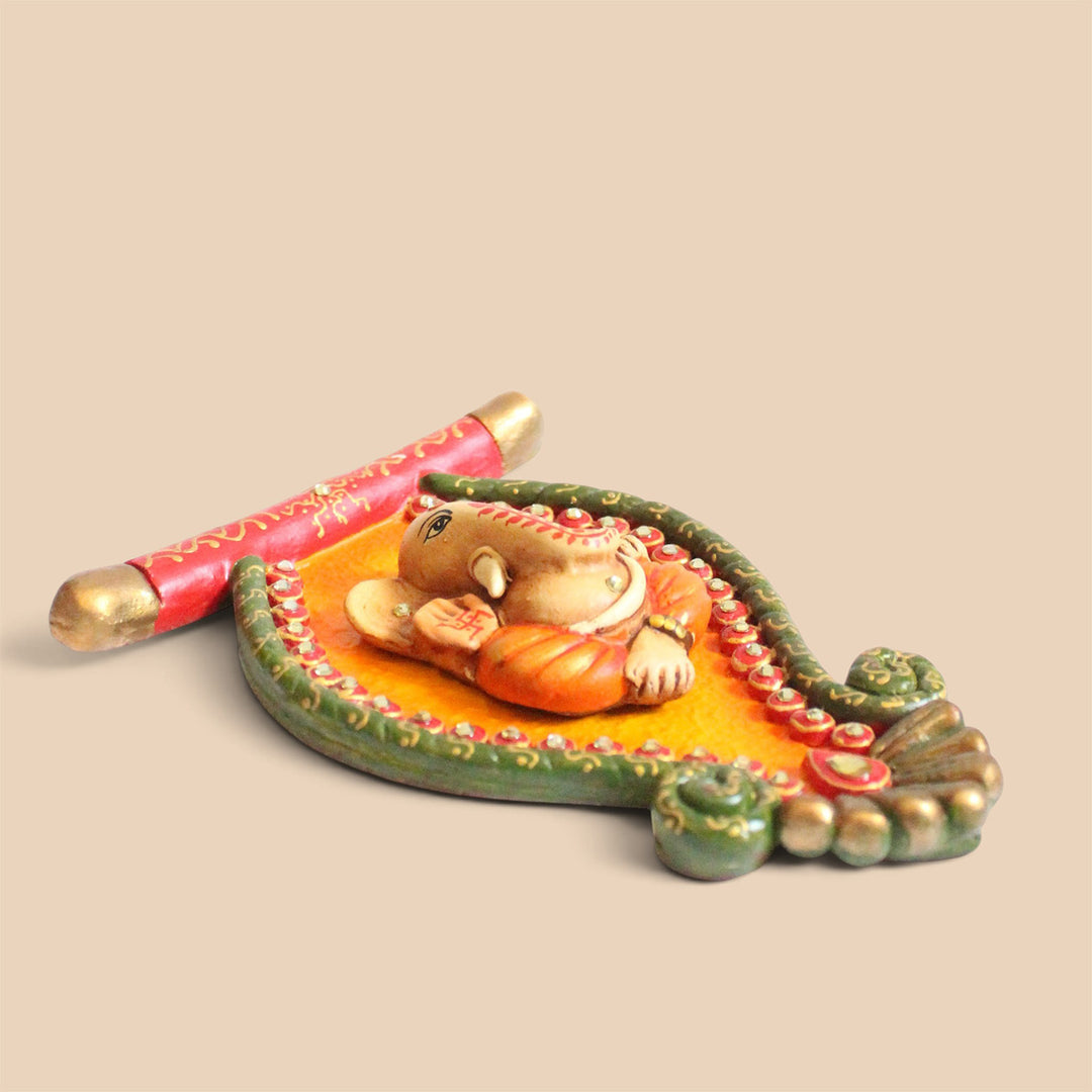 Pankhi Ganesh Handcrafted Paper Mache Wall Decor With Hook Mount For Pooja Room Decoration