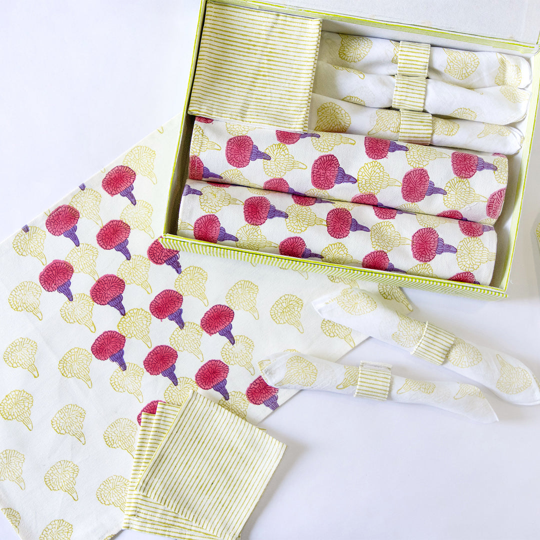 Marigold Blush Hand Block Printed Table Linen Set