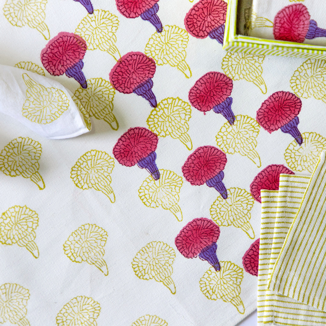 Marigold Blush Hand Block Printed Table Linen Set
