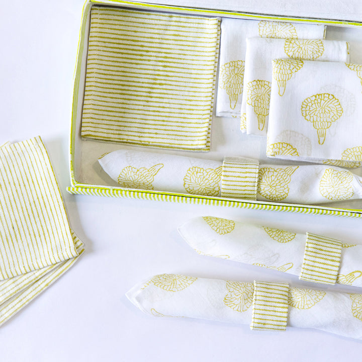 Marigold Blush Hand Block Printed Table Linen Set