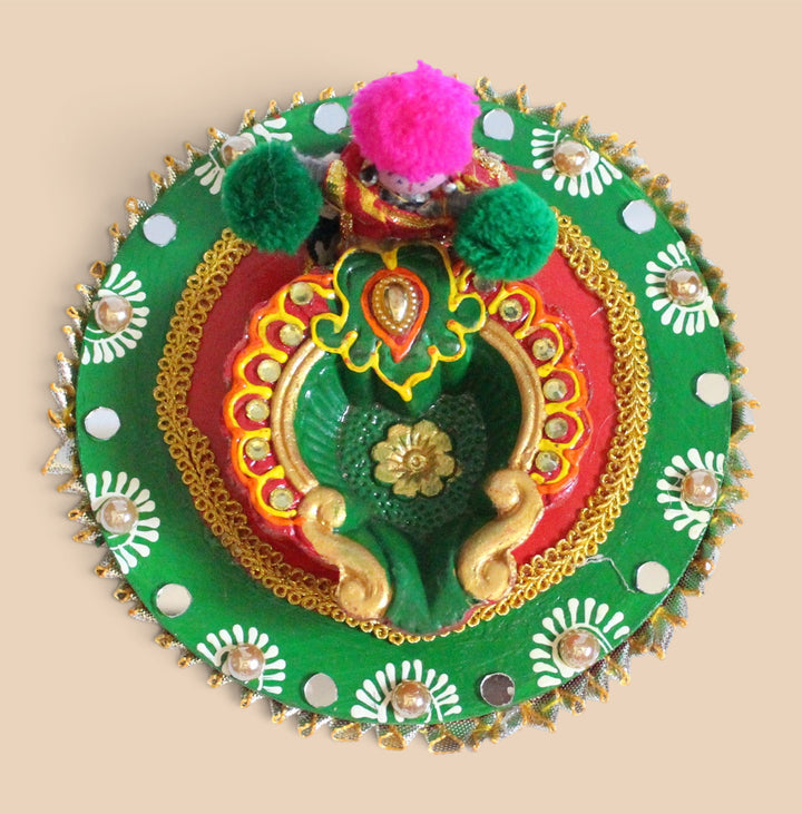 Puppet Handmade Fabric-Wrapped MDF Diya Thali For Pooja Room Decor