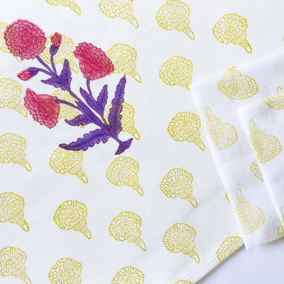 Marigold Blush Hand Block Printed Table Linen Set