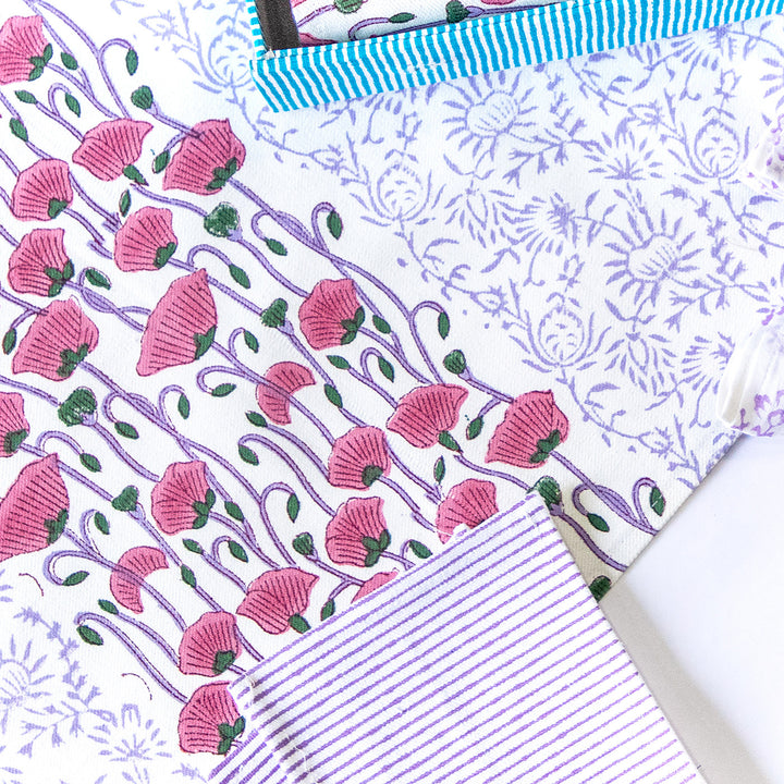 Purple Poppy Hand Block Printed Table Linen Set