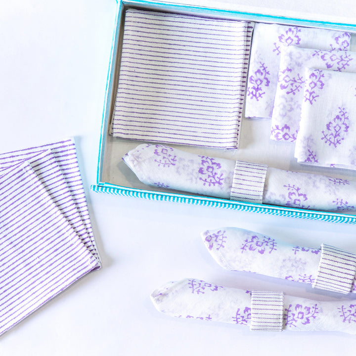 Purple Poppy Hand Block Printed Table Linen Set