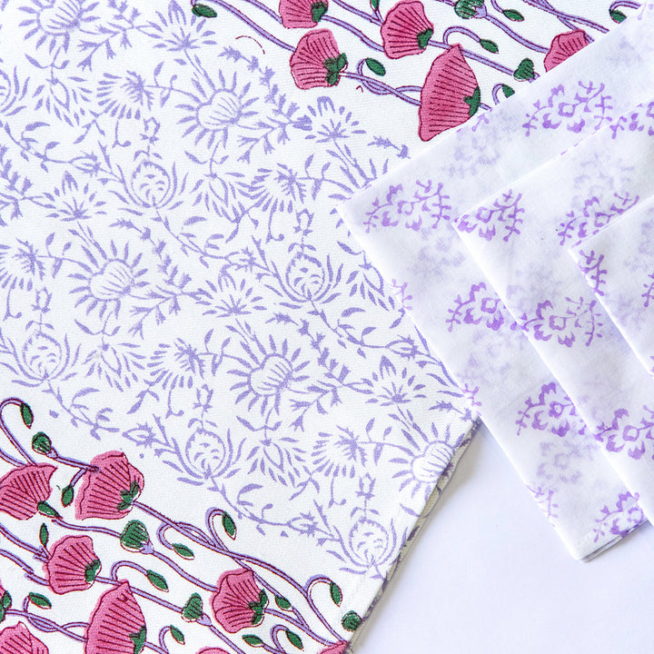 Purple Poppy Hand Block Printed Table Linen Set