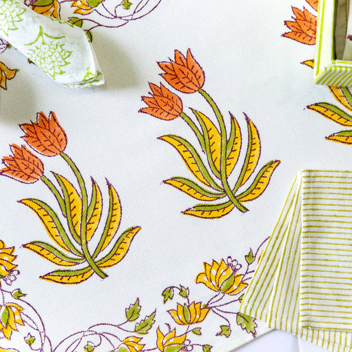 Orange Blossom Hand Block Printed Table Linen Set