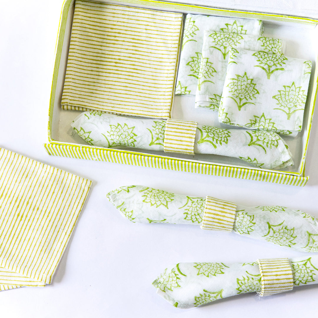 Orange Blossom Hand Block Printed Table Linen Set