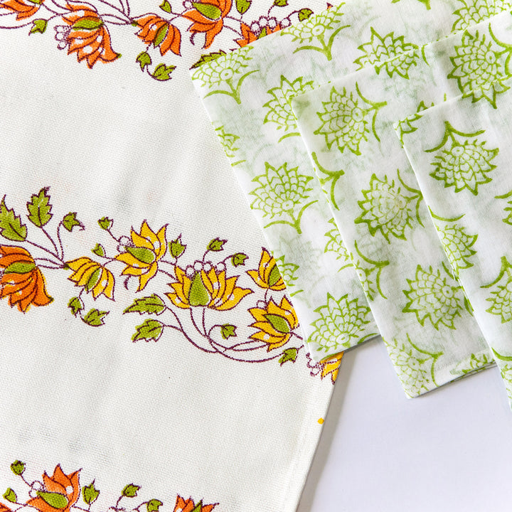 Orange Blossom Hand Block Printed Table Linen Set