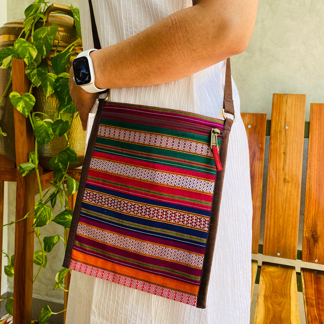 Handmade Traditional Indian Textiles Design Khunn Fabric Cotton Sling Bag