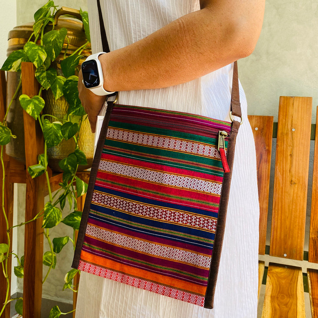 Handmade Traditional Indian Textiles Design Khunn Fabric Cotton Sling Bag