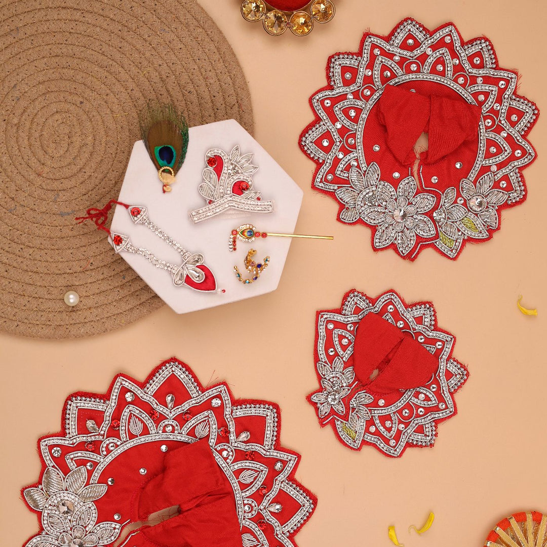 Hand Embroidered Zardozi Lotus Inspired Art Silk Laddu Gopal Poshak (Dress)