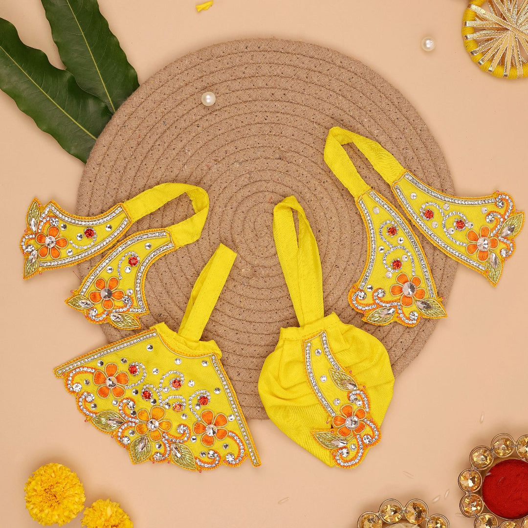 Hand Embroidered Zardozi Vrindavan Phool Bangla Inspired Art Silk Radha & Krishna Poshak (Dress)