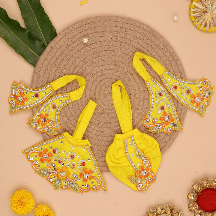 Hand Embroidered Zardozi Vrindavan Phool Bangla Inspired Art Silk Radha & Krishna Poshak (Dress)