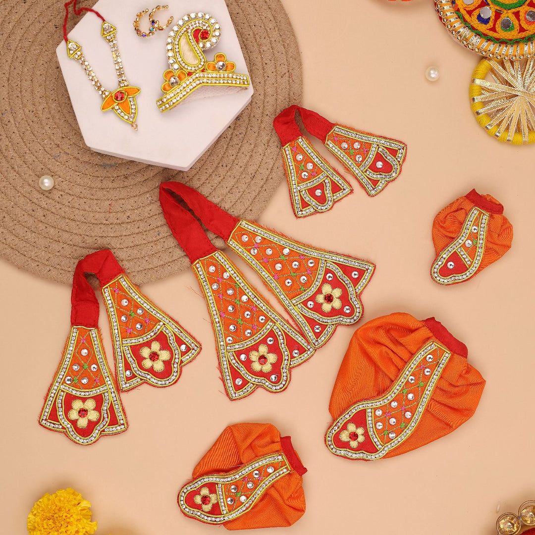 Hand Embroidered Zardozi Red Madhur Leela Art Silk Radha & Krishna Poshak (Dress)