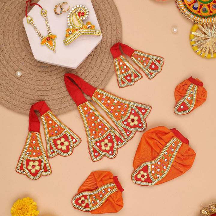 Hand Embroidered Zardozi Red Madhur Leela Art Silk Radha & Krishna Poshak (Dress)