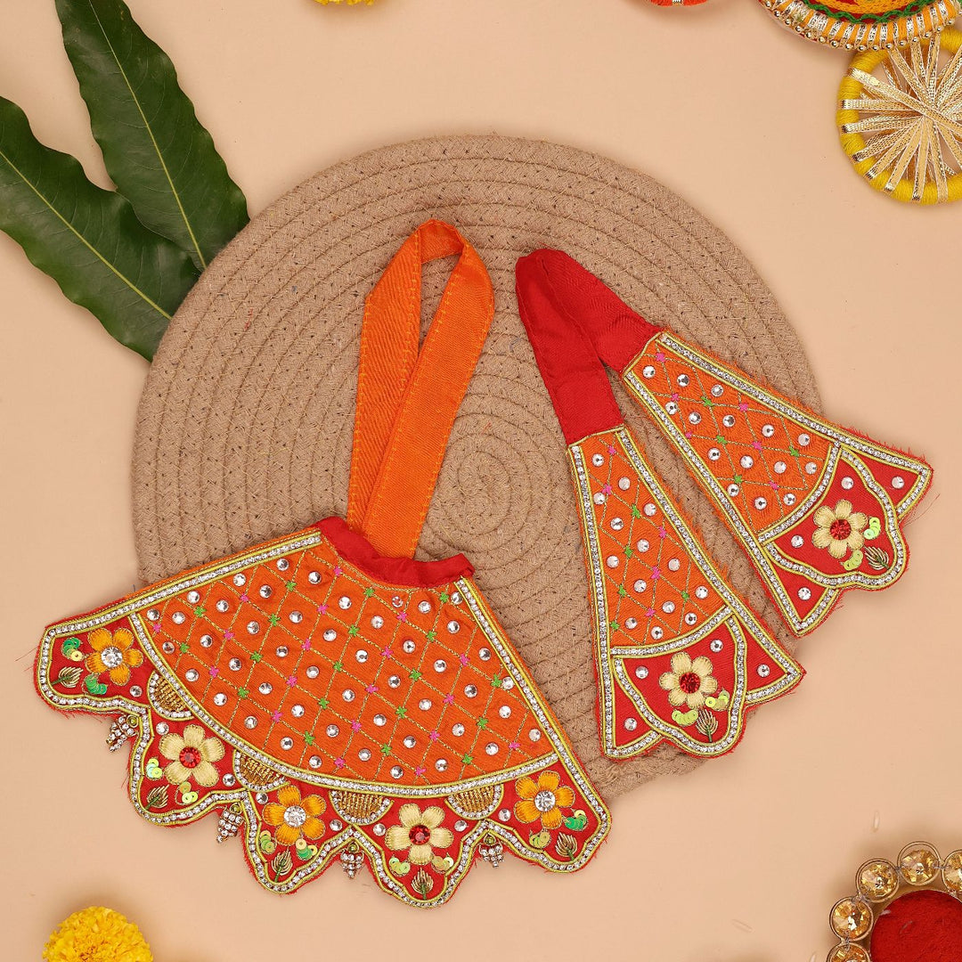 Hand Embroidered Zardozi Red Madhur Leela Art Silk Radha & Krishna Poshak (Dress)